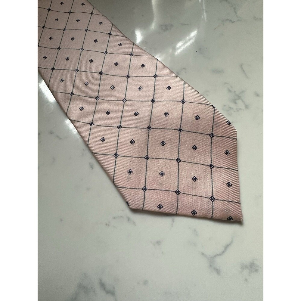 Brooks Brothers Brooksgate Necktie Pink & Blue Geometric Tie Hand Block Print